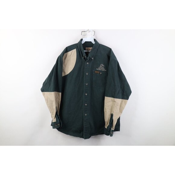 Vtg 90s Woolrich Ducks Unlimited Men XL Heavy Cotton Twill Shooting Button Shirt